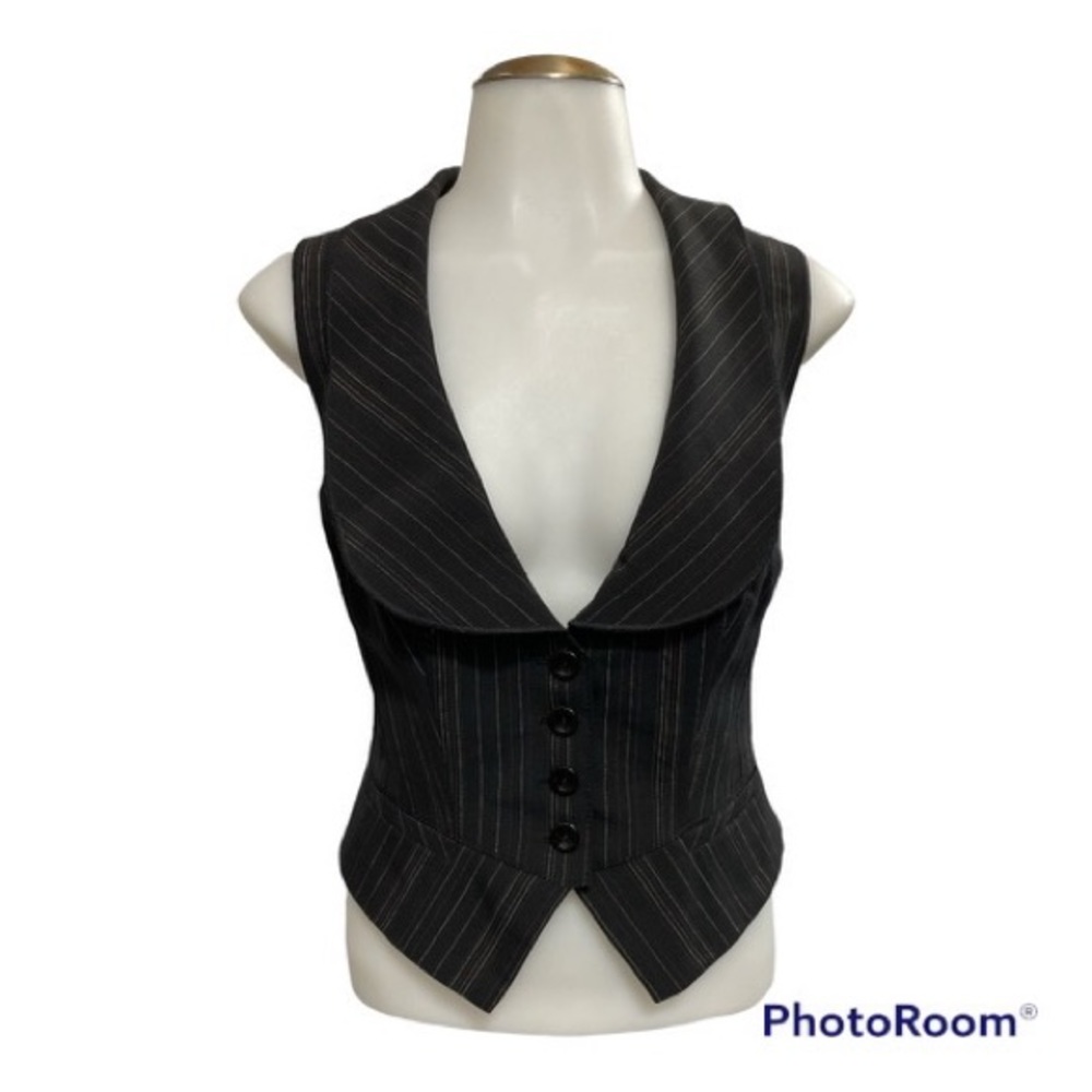 Vintage Apriori by Escada Black Pinstripe Vest Top Size: 10